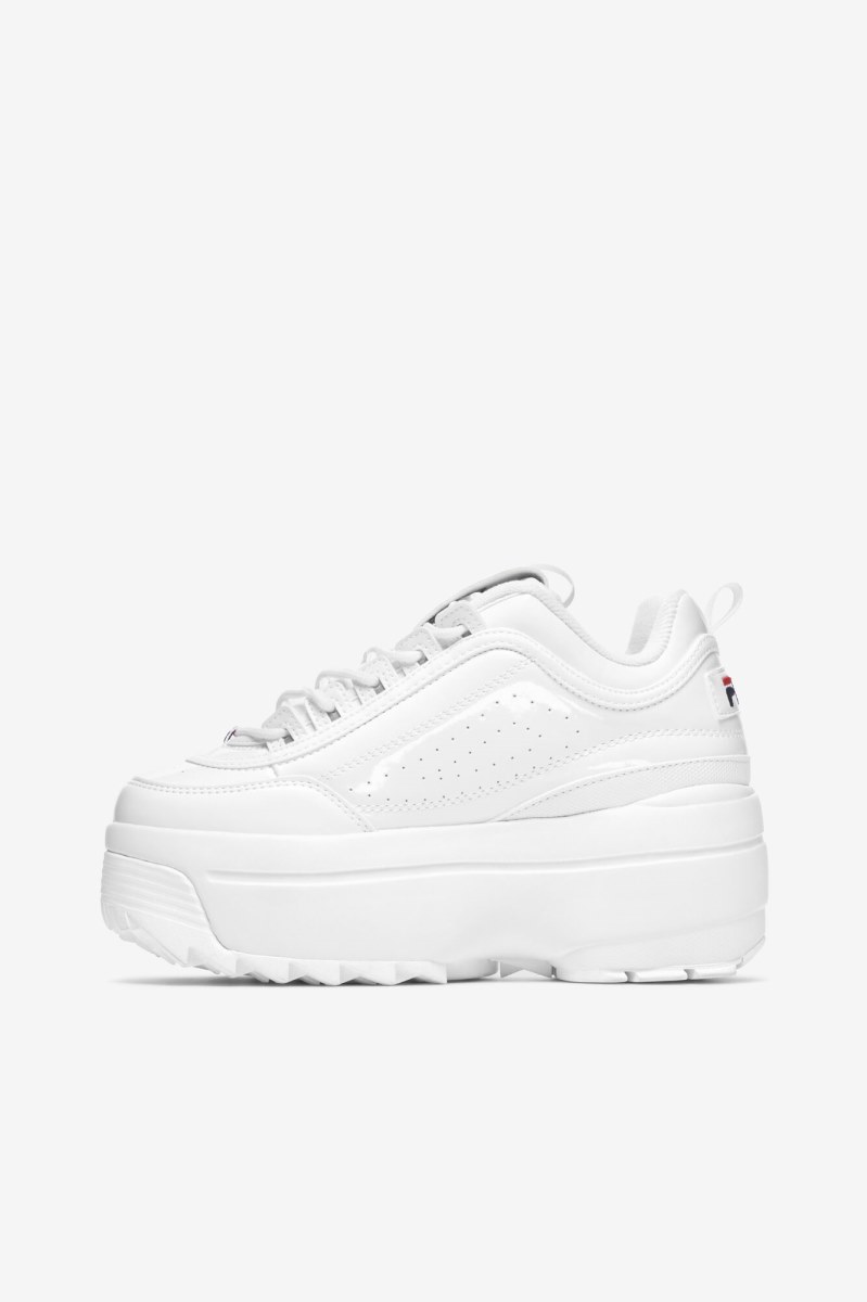 White / Navy / Red Fila Disruptor 2 Wedge Patent Women's Sneakers | 621597-PUY
