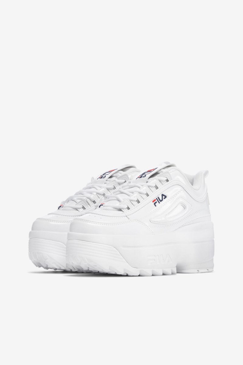 White / Navy / Red Fila Disruptor 2 Wedge Patent Women's Sneakers | 621597-PUY