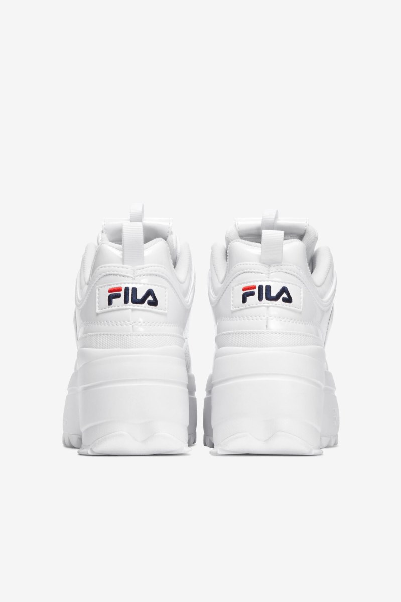 White / Navy / Red Fila Disruptor 2 Wedge Patent Women's Sneakers | 621597-PUY