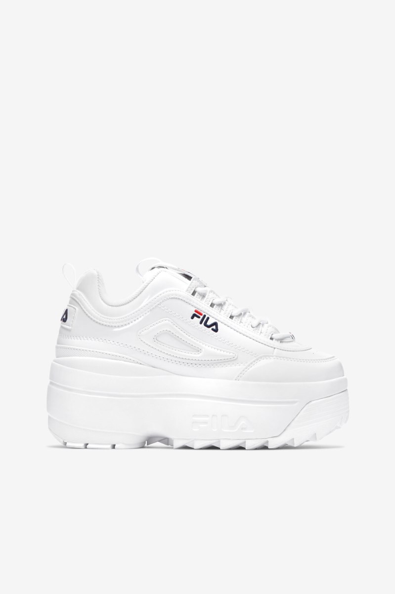White / Navy / Red Fila Disruptor 2 Wedge Patent Women\'s Sneakers | 621597-PUY